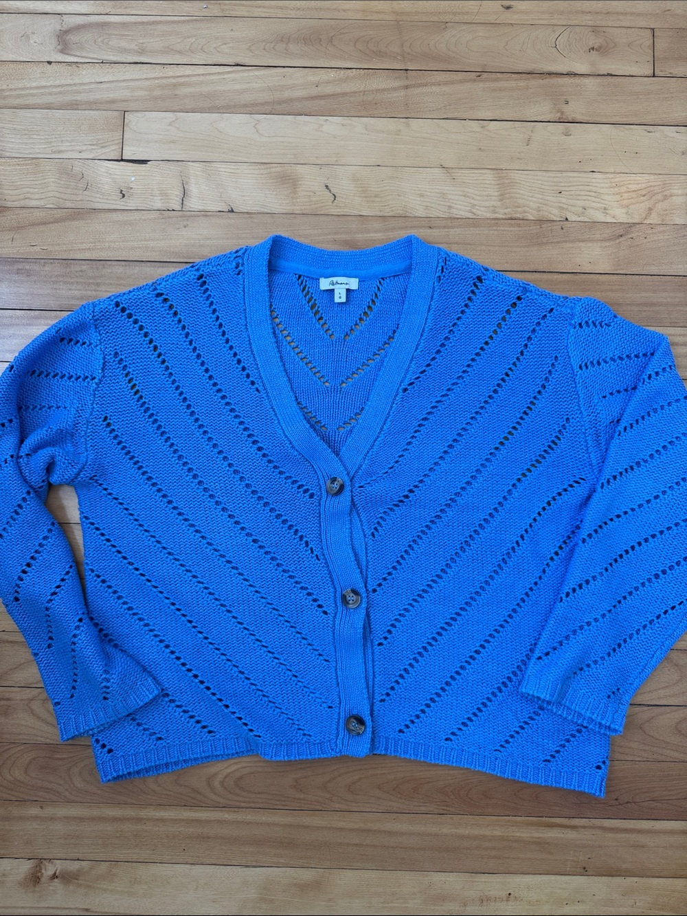 Reitmans Blue Button-Front Openwork Cardigan Sweater